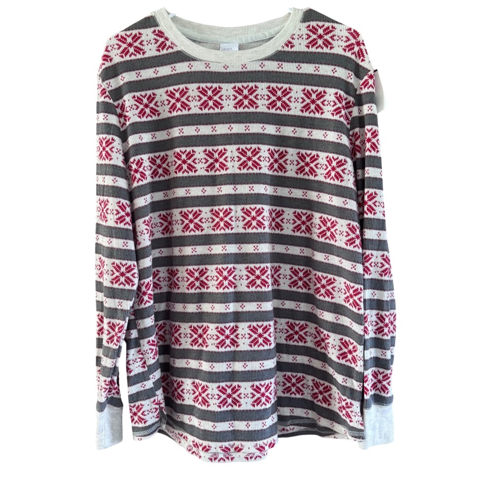 Fair Isle Thermal Pajama Set Snowflake Waffle Knit Womens XL Red Cozy Lounge